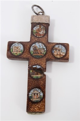 Lot 1056 - 19th century Italian micro-mosaic crucifix pendant