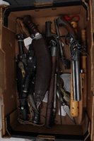 Lot 831 - Collection of knives, bayonets and sundry weapons - including Bowie knives, Jambias, etc
