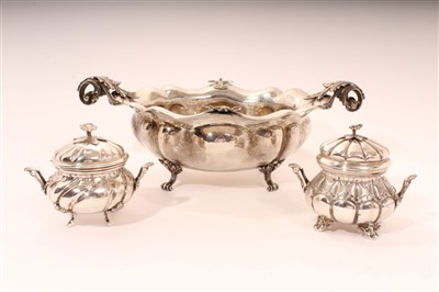 Lot 491 - Italian Silver (800) table centre and two covered pots