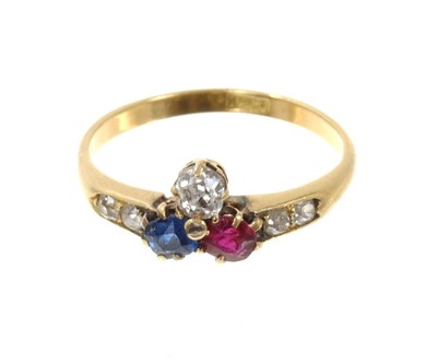 Lot 643 - Edwardian diamond, ruby and sapphire ring