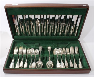Lot 231 - Canteen of Georgian/Victorian silver cutlery - twelve settings, other silver-handled knives