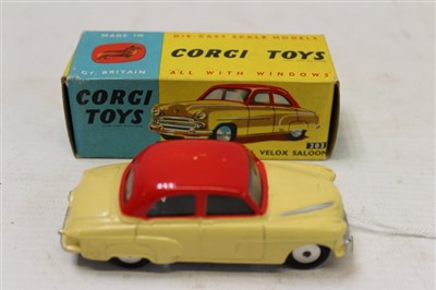 Lot 2834 - Corgi Vauxhall Velox Saloon, yellow / red no. 213, in original box