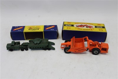 Lot 2844 - Diecast Matchbox King-Size Allis Chambers Earth Remover no. 6, Major Pack Tank Transporter and Centurion Mk III Tank no. 3, both boxed