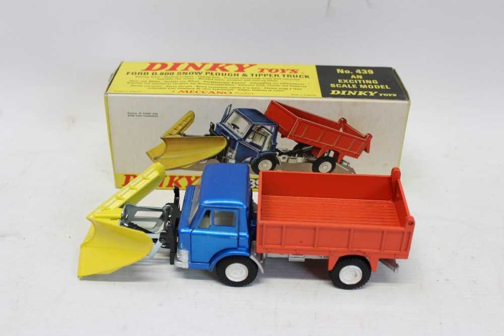 Lot 2846 - Dinky Ford D800 Snow Plough and Tipper Truck, red / blue / yellow no. 439, in original box