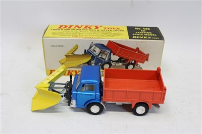 Lot 2846 - Dinky Ford D800 Snow Plough and Tipper Truck, red / blue / yellow no. 439, in original box