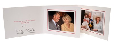 Lot 84 - TRH The Prince of Wales and The Duchess of Cornwall, two signed Christmas cards, twin gilt ciphers