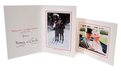 Lot 85 - TRH The Prince of Wales and The Duchess of Cornwall – two Christmas cards, twin gilt ciphers, colour photographs