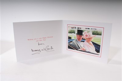 Lot 86 - TRH The Prince of Wales and The Duchess of Cornwall – two signed Christmas cards, twin gilt ciphers, colour photographs