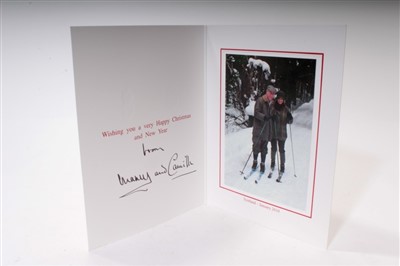 Lot 86 - TRH The Prince of Wales and The Duchess of Cornwall – two signed Christmas cards, twin gilt ciphers, colour photographs