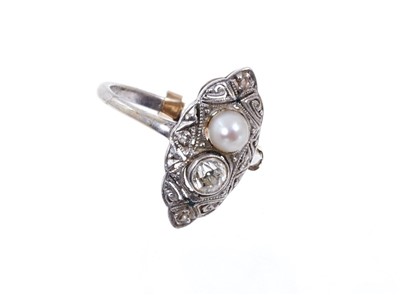 Lot 632 - 1930s pearl and diamond ring with a single pearl and old cut diamond