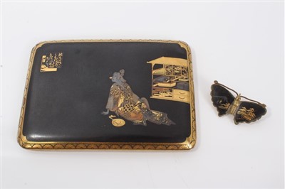 Lot 3275 - Early 20th Cent. Japanese Damascene ware cigarette case and butterfly brooch