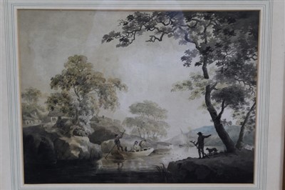 Lot 1140 - Eighteenth century English school pencil, ink and watercolour - a scene at Radnor, inscribed verso and dated Oct. 9. 1797, in glazed gilt frame