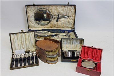 Lot 3576 - Selection of miscellaneous 20th century cased silver - including dressing table set