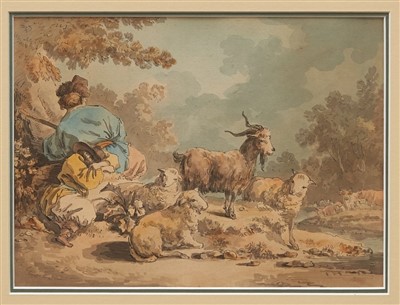 Lot 1136 - Attributed to Conrad Metz (1749-1827) pair of pen, ink and watercolours - Pastoral Scenes, in glazed gilt frames