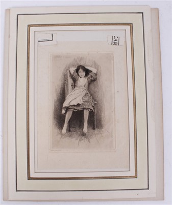 Lot 1137 - Sir Hubert Von Herkomer (1849-1914) etching - a young girl seated on a chair, mounted