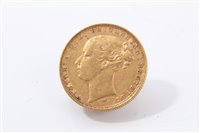 Lot 170 - G.B. gold Sovereign Victoria Y.H. George & the Dragon 1879M.  GF (1 coin)