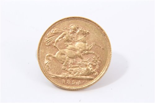 Lot 172 - G.B. gold Sovereign Victoria O.H. 1894.  AVF (1 coin)