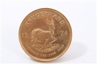 Lot 207 - South Africa – gold Krugerrand 1974 (1oz fine gold).  UNC (1 coin)