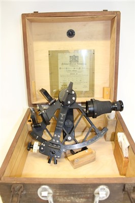 Lot 3579 - Second World War Nazi German Kriegsmarine sextant by C. Plath, Hamburg, marked with impressed manufacturer’s logo, name and location, index arm stamped with Nazi eagle and swastika over Runic M, Kr...