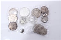 Lot 232 - World – mixed coinage – predominantly silver – to include Roman AR Denarius of Septimus Severus.  VG, Spain Alfonso XIII Five Pesetas.  VG