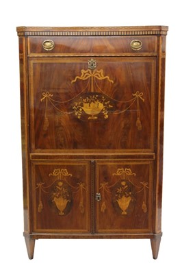 Lot 1655 - Early 19th century Dutch mahogany and floral marquetry secretaire en abbantant