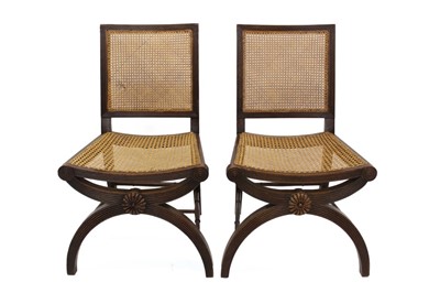 Lot 1628 - Pair of Regency Etruscan style mahogany and caned hall chairs