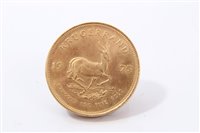 Lot 216 - South Africa – gold Krugerrand 1975 (1oz fine gold) (obverse edge nick), otherwise AU (1 coin)