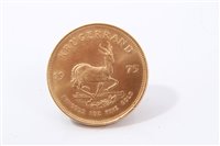 Lot 218 - South Africa – gold Krugerrand 1975 (1oz fine gold) (reverse edge nicks), otherwise AU (1 coin)