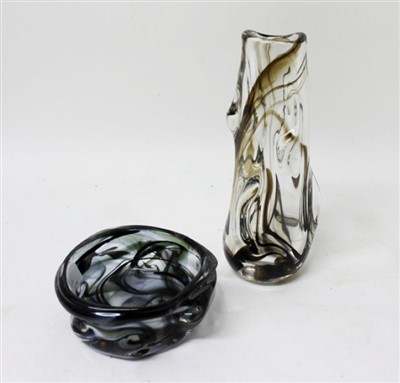 Lot 2094 - Whitefriars art glass knobbly streaky vase, 25cm high and a similar bowl (2)