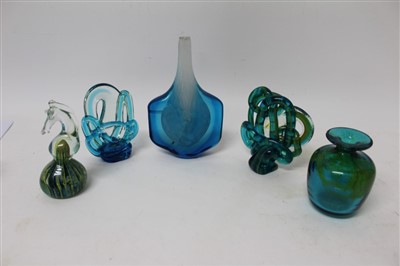 Lot 2097 - Selection of Mdina art glassware - including two knot sculptures and a Fish / Axe Head vase (5)