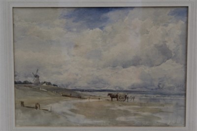 Lot 1131 - Augustus Walford Weedon (1838-1908) watercolour - horse and cart on the shore, signed