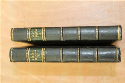 Lot 2438 - Books - Frederic Shoberl – ‘The World in Miniature – The Asiatic Islands and New Holland’, two volumes, tooled leather bindings, hand-coloured engravings.