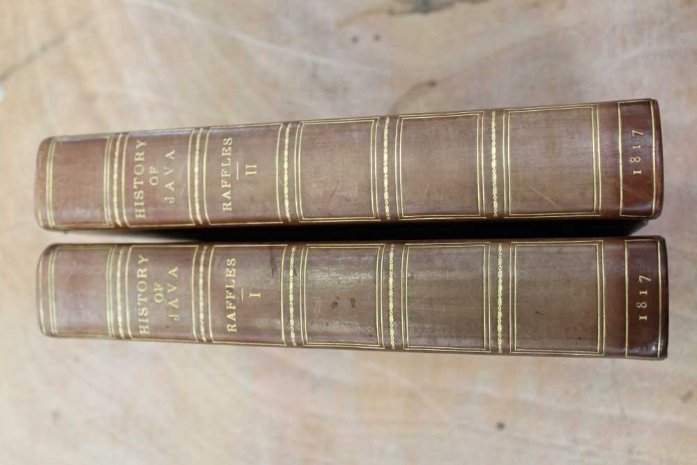 Lot 2439 - Books - Thomas Stamford Raffles – The History of Java, published London 1817, two volumes, fine tooled leather binding