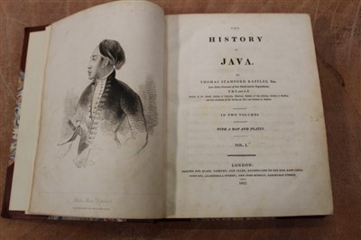 Lot 2439 - Books - Thomas Stamford Raffles – The History of Java, published London 1817, two volumes, fine tooled leather binding