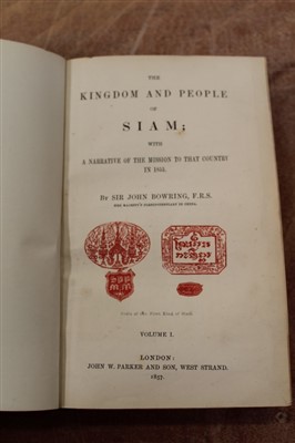 Lot 2432 - Books -John Bowring – A Visit to the Philippine Islands, published London, 1859, tooled gilt binding, together with The Kingdom and People of Siam by the same author