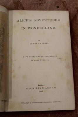 Lot 2431 - Books - Charles Lutwidge Dodgson – Lewis Carroll – Alice’s Adventures in Wonderland, first published edition, Macmillan, 1866 –