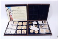Lot 245 - World - mixed coin and medallions - to include Westminster copper with 24ct gold plating and enhanced colour printing Twelve Coin Set 'Her Majesty The Queen's 90th Birthday' 2016, Windsor Mint cupr...