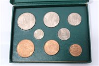 Lot 247 - Ireland - uncirculated mixed Eight-Coin Set - to include Half Crown 1955, Florin 1955, Shilling 1954, Sixpence 1958 (scarce), Threepence 1956, Penny 1952, Halfpenny 1953 and Farthing 1953.  All UNC...