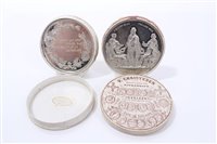 Lot 248 - Denmark - 19th century white metal commemorative medallions dated 1885 and 1880 in jeweller's boxes of issue.  GEF - AU (diameters 50mm and 53mm)