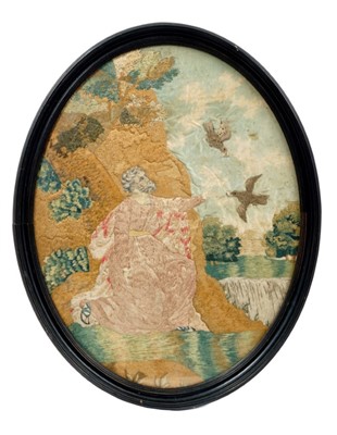 Lot 983 - George III silkwork picture of Elijah and the Ravens