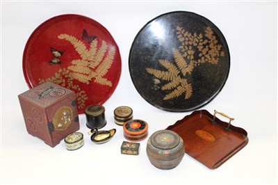 Lot 3600 - Two circular lacquered trays and a collection of lacquered boxes – including a Japanese casket