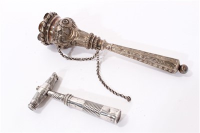 Lot 252 - Georgian silver corkscrew and a 19th century white metal posy holder