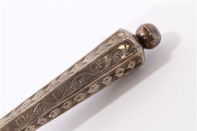 Lot 252 - Georgian silver corkscrew and a 19th century white metal posy holder