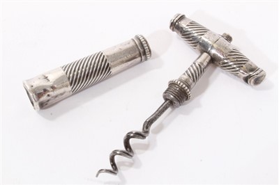Lot 252 - Georgian silver corkscrew and a 19th century white metal posy holder