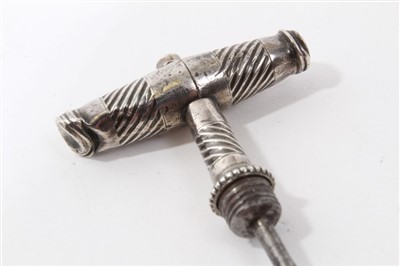 Lot 252 - Georgian silver corkscrew and a 19th century white metal posy holder