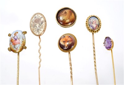 Lot 574 - Five Victorian stick pins