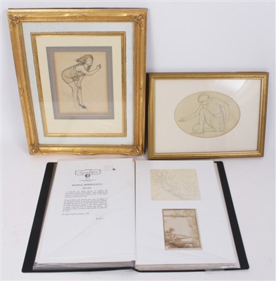 Lot 1128 - Maxwell Armfield (1882-1972) two framed works and a folio of unframed studies, figures, animals and nature