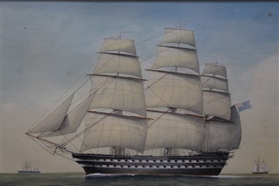 Lot 1224 - After  William Frederick Mitchell  (1845-1914) watercolour, Two decked training ship