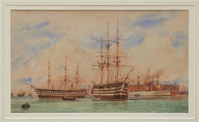 Lot 1225 - William Edward Atkins (1842-1910) , watercolour, Vessels in Portsmouth harbour