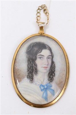 Lot 767 - English School, mid-19th century portrait miniature on ivory of a lady